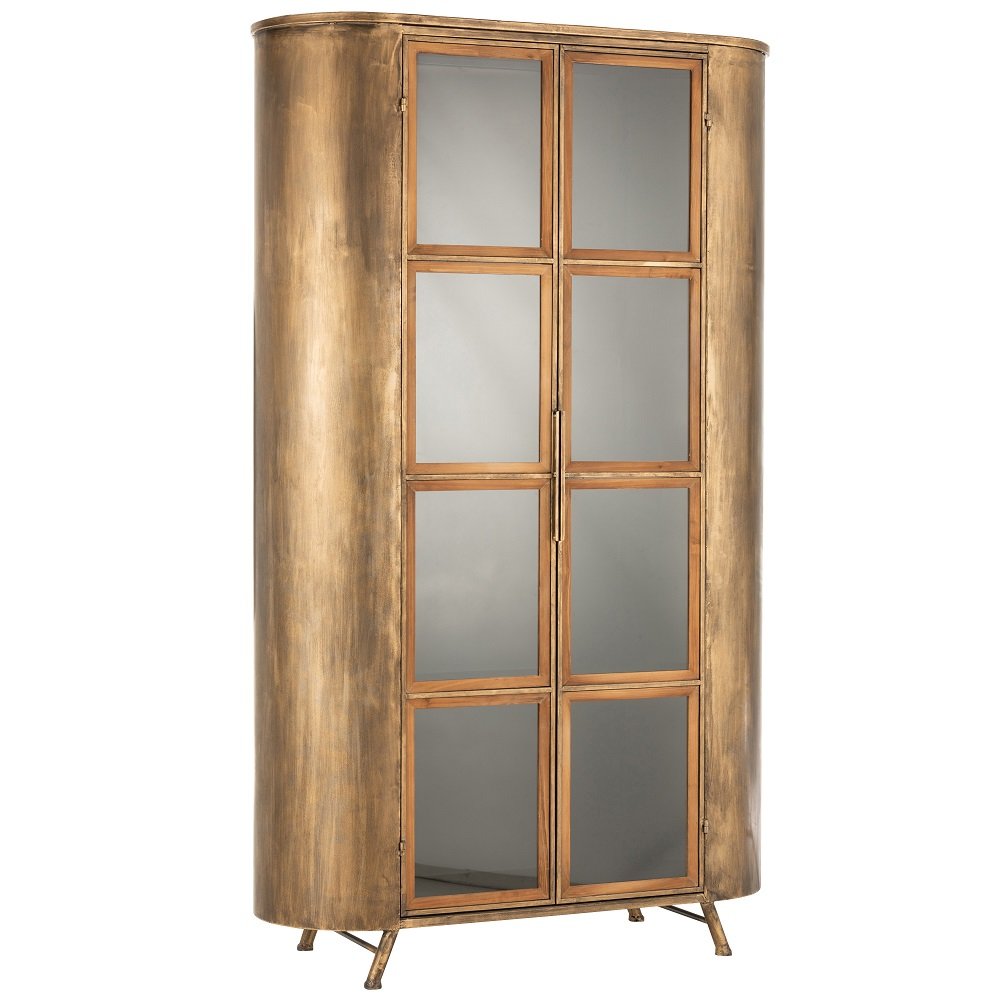 Armoire BAMA 2 portes verre antique bois finition or